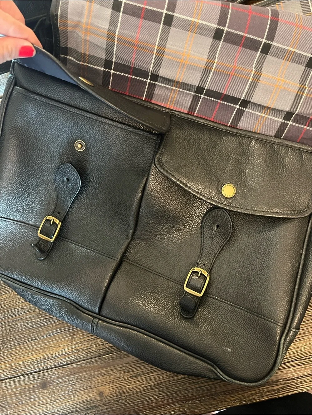 Barbour black leather